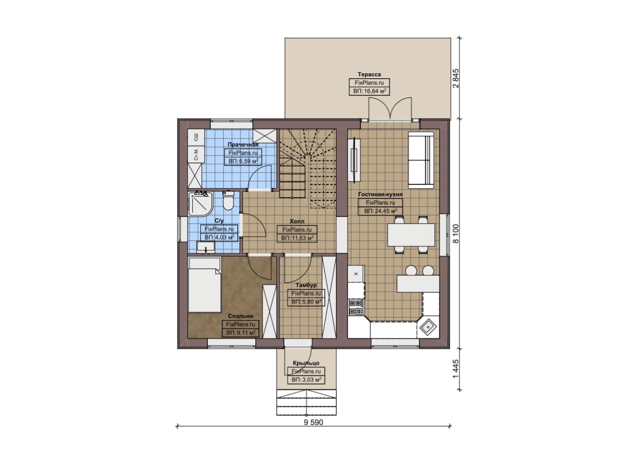 Планировка Одноэтажный дом с мансардой  F-5939