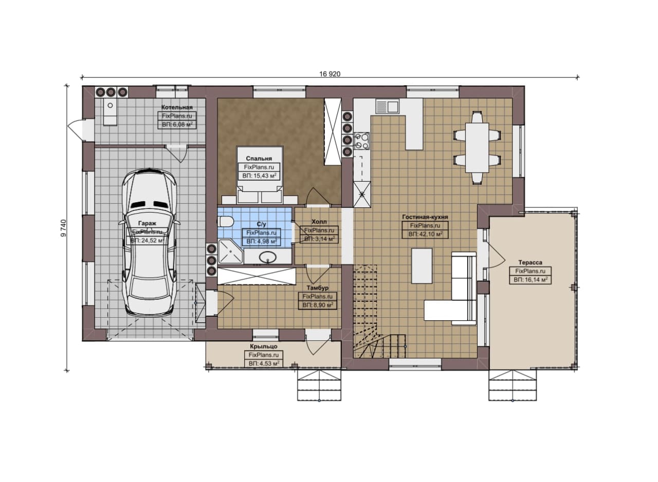 Планировка Одноэтажный дом с мансардой  F-8603