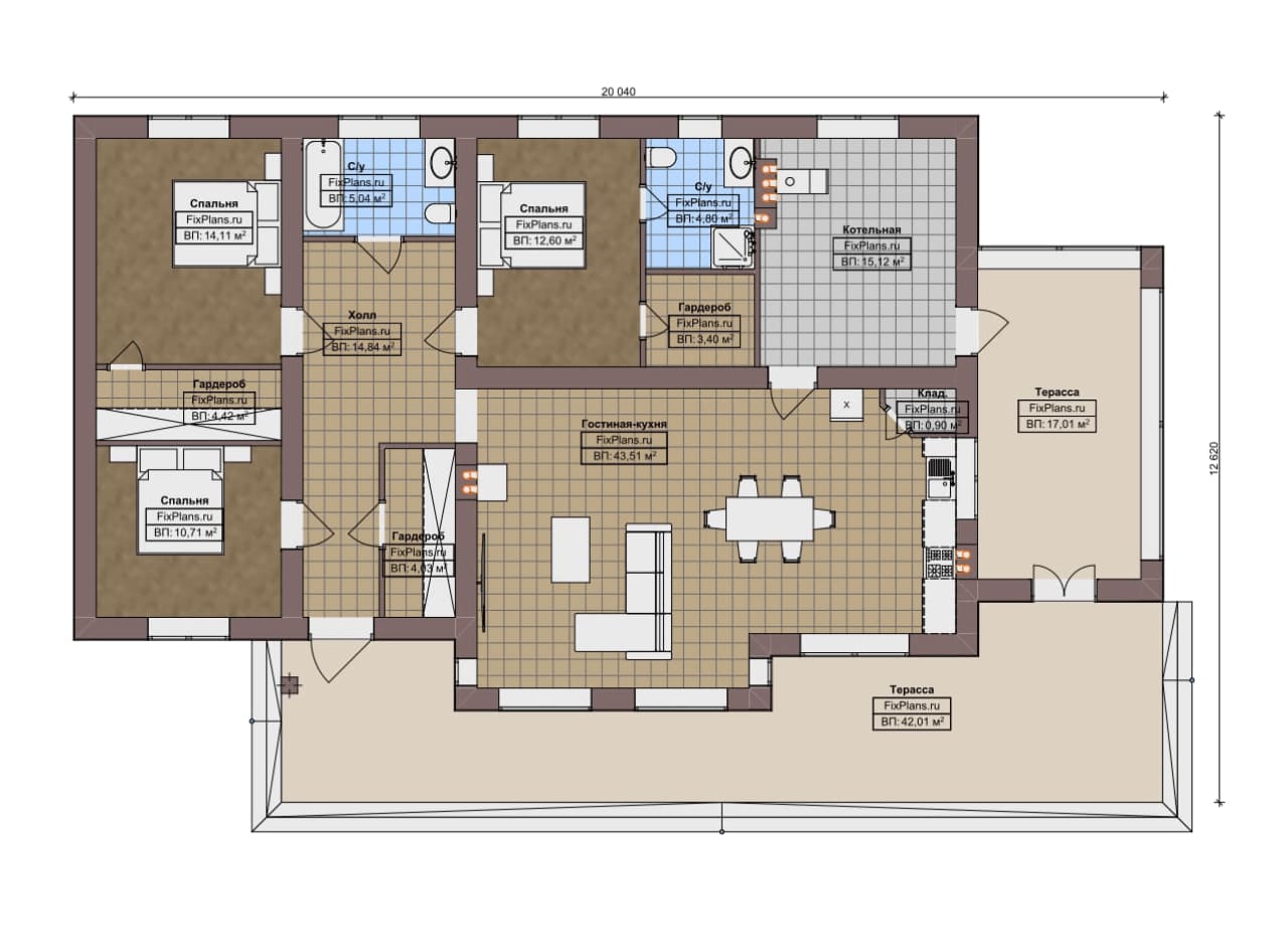 Планировка Одноэтажный дом F-14372