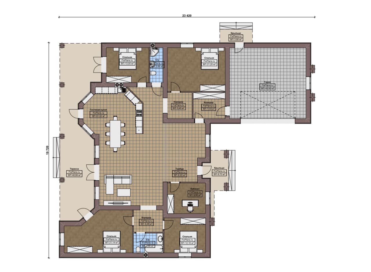 Планировка Одноэтажный дом F-17297